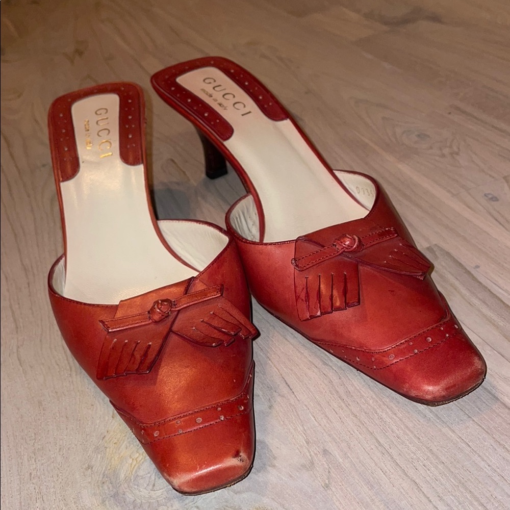 Gucci Red Mules with Bow Detail